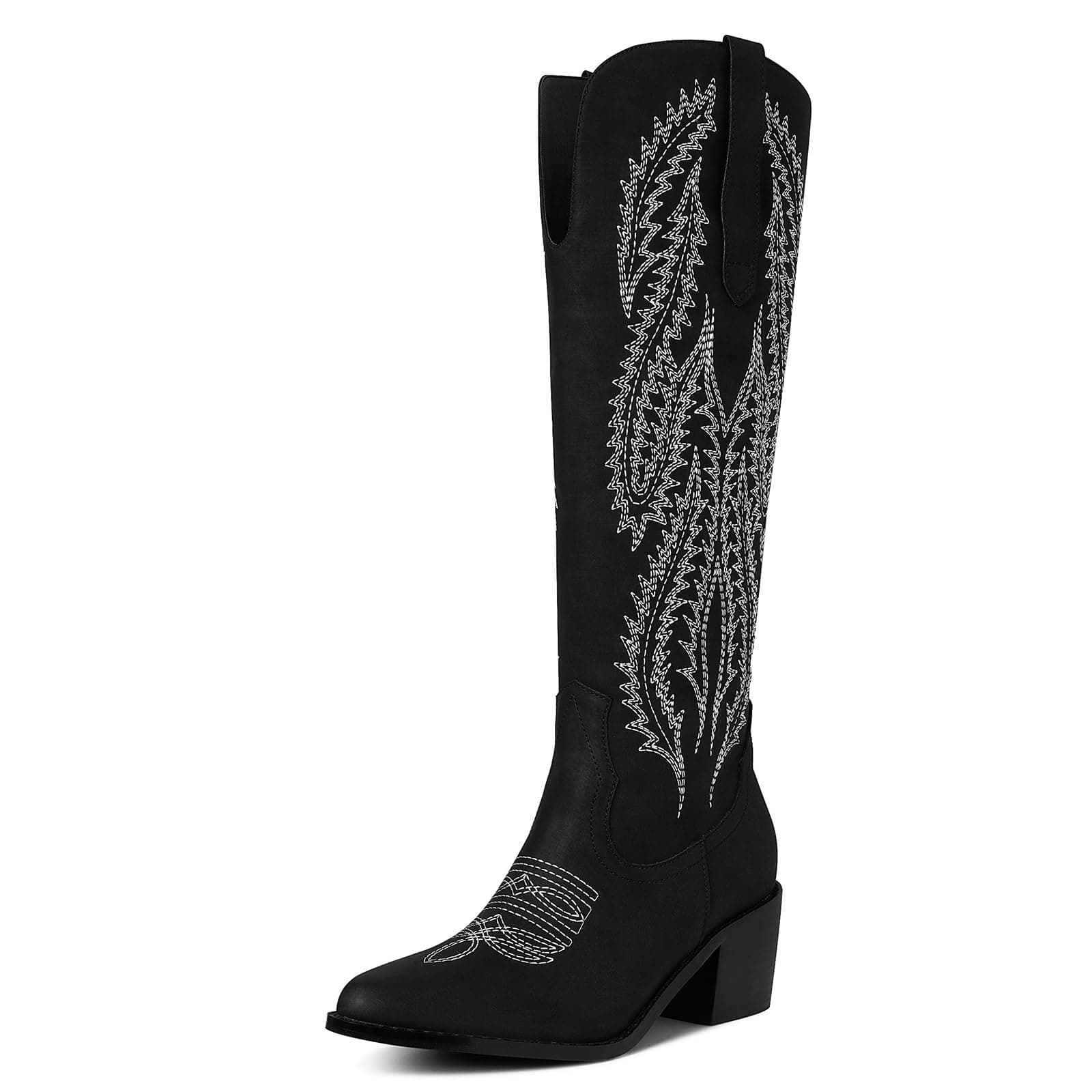 Mikarka Women's Cowboy Boots - Knee-High Western Boots with Zipper and Embroidery